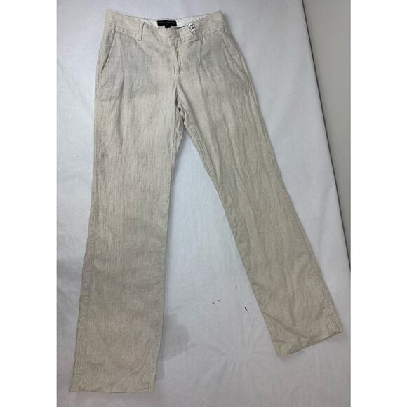 Linen Trouser Neutral Stripe Banana Republic Beige Pants Straight 2012 Size 2 - Picture 1 of 10